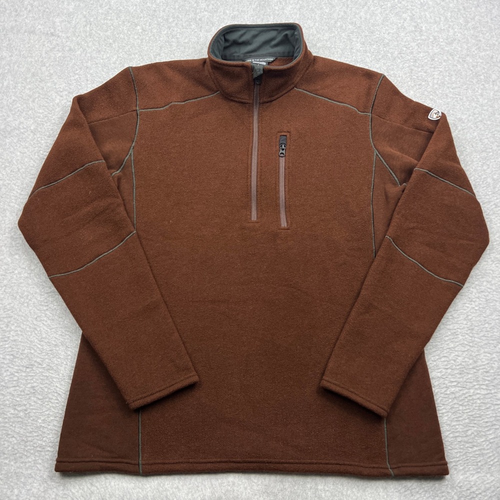 KUHL Interceptr‎ 1/4 Zip Pullover Mens Large Brown Fleece Hybrid Pocket Sweater